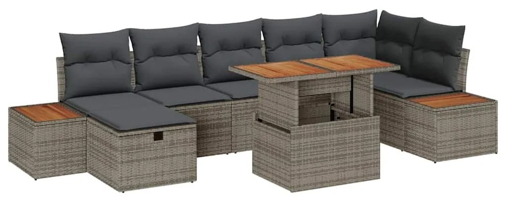 vidaXL Kerti Kanapé Szett párnával tárolóval 8 pcs Szürke polirattan