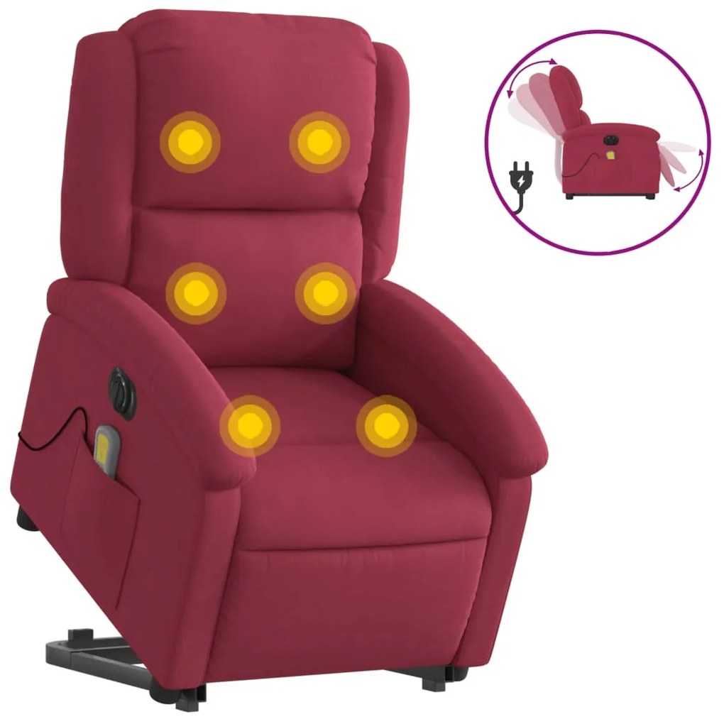 elektromos felállást segítő bordó bársony masszázsfotel