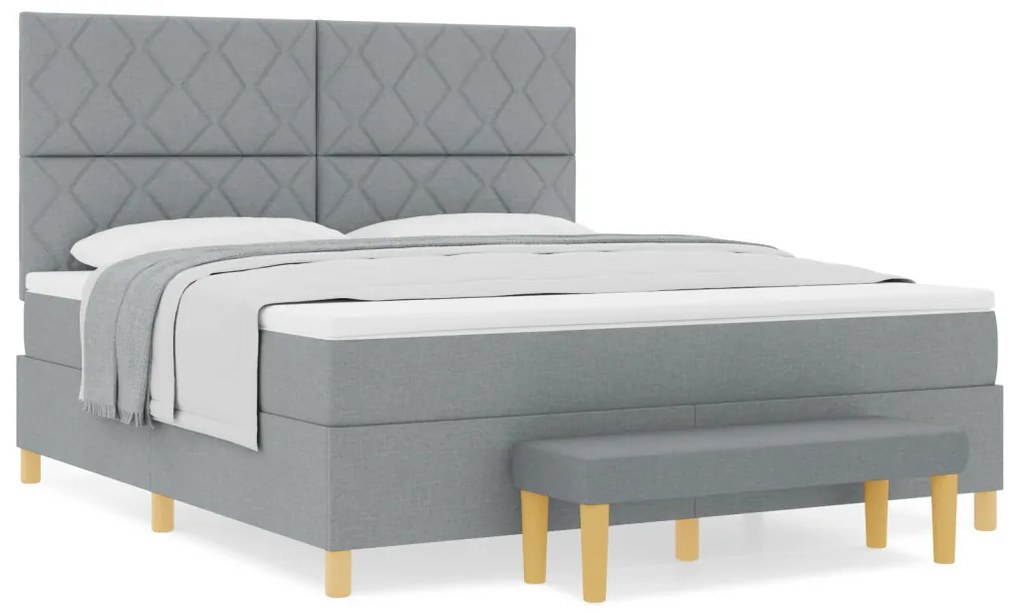 Box Spring Ágy matraccal és paddal Világosszürke 180x200 cm Szövet