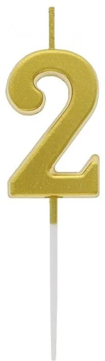 Arany Metallic számgyertya, tortagyertya 2-es
