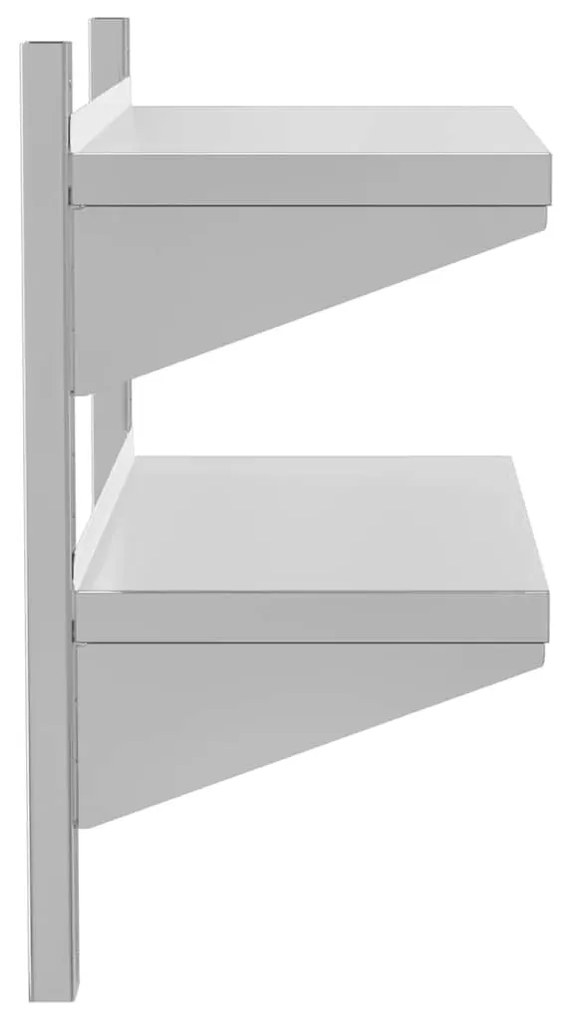 2 szintes ezüst rozsdamentes acél fali polc 75 x 30 x 60 cm