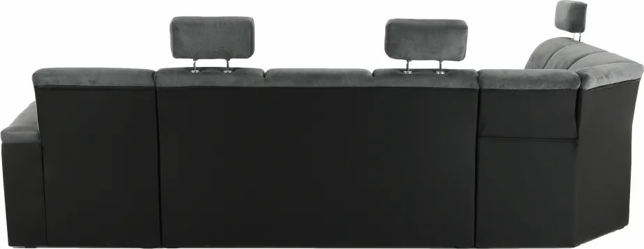 Ülőgarnitúra, műbőr fekete/szövet sötétszürke, balos, SANTIAGO U