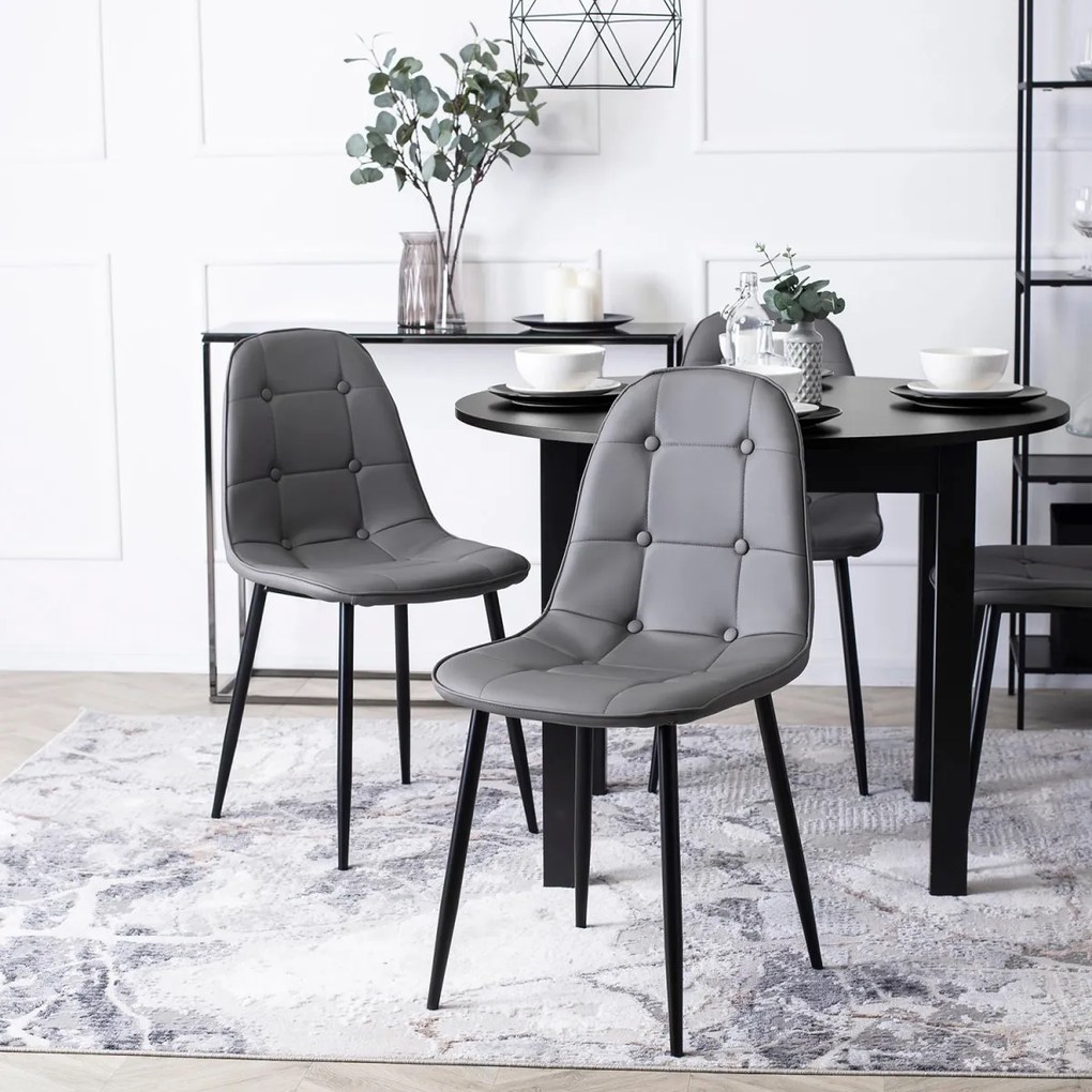 Étkezőgarnitúra 4 db székkel. Bővíthető asztal HARRY 102-142 cm 4 db. Szürke Eco-bőr székkel. ARIS