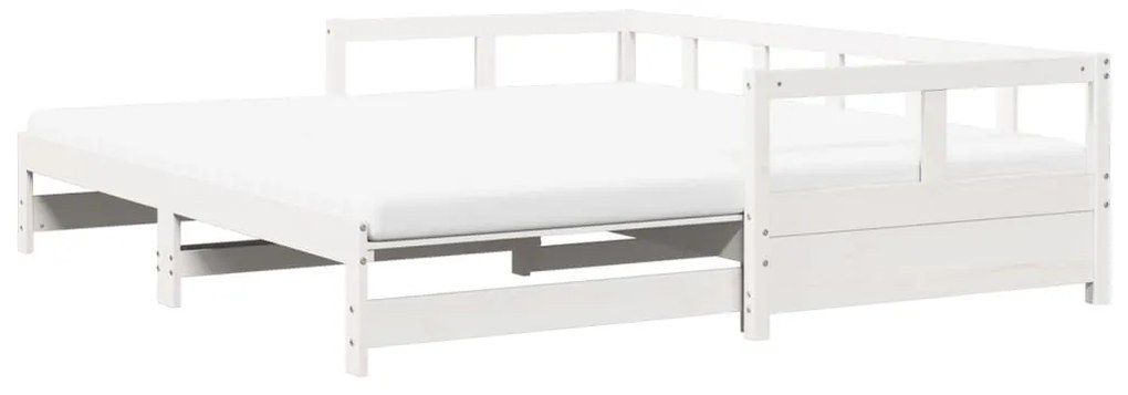 fehér tömör fenyőfa kihúzható kanapéágy matracokkal 80 x 200 cm