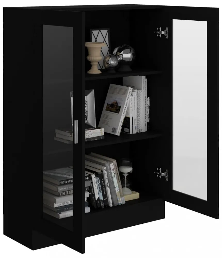 fekete szerelt fa vitrinszekrény 82,5 x 30,5 x 115 cm