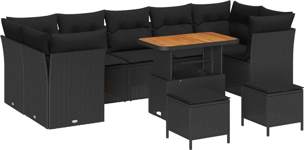 vidaXL Kerti Kanapé Szett 10 pcs Fekete polirattan