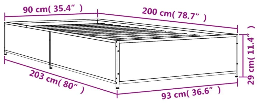fekete szerelt fa és fém ágykeret 90 x 200 cm