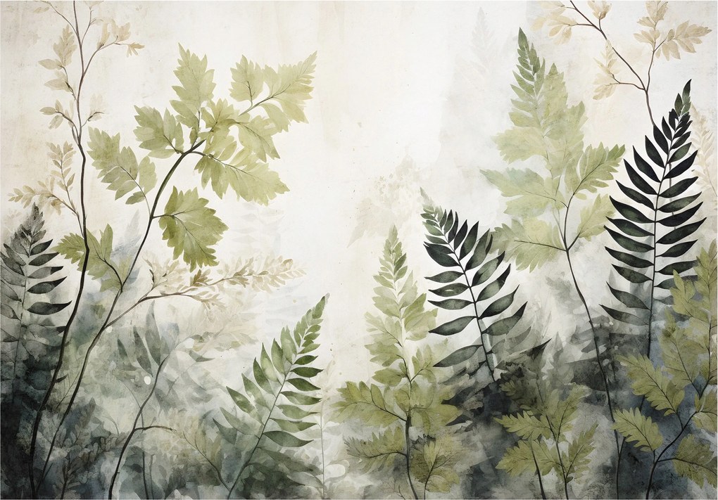 Flizelin fotótapéta Páfrányok akvarell természet a nappaliba 416x290 +ragasztó