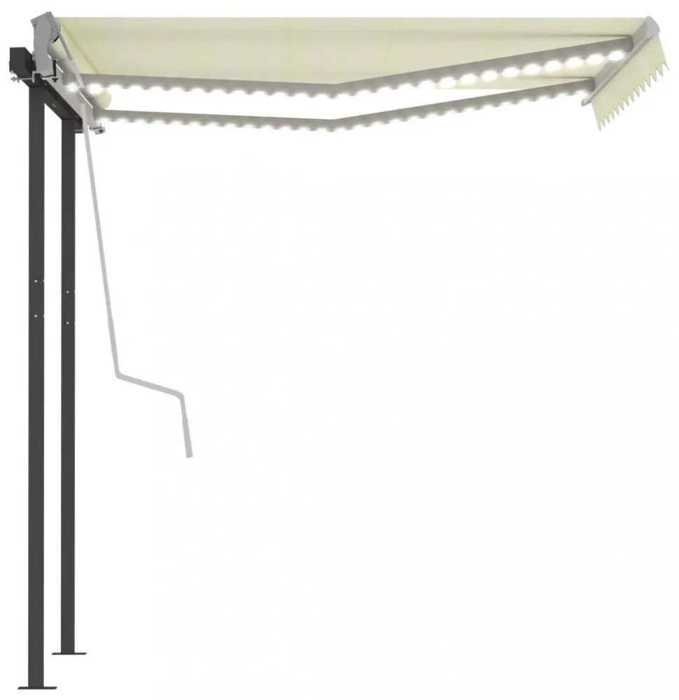 krémszínű kézzel kihúzható LED-es napellenző 3,5 x 2,5 m