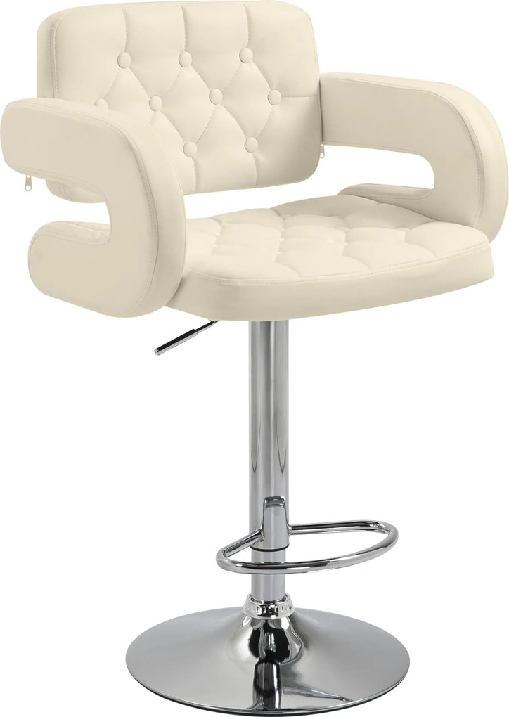 HOMCOM Magas Bárszék Háttámlával és Karfával, Modern Forgós Konyhai Szék Magasságállítással és Lábtartóval, Műbőr Kárpitozással, 61x50x94-114cm, Fehér
