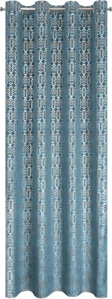 Bársony függöny 140X250 kék, arany nyomott mintával a kerekeken