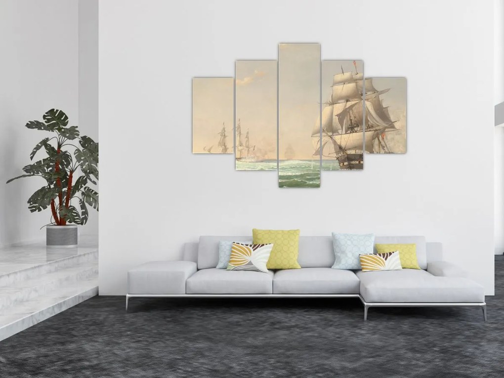 Kép - Fitz Henry Lane, The United States Frigate President Engaging the British Squadron, reprodukciók (150x105 cm)