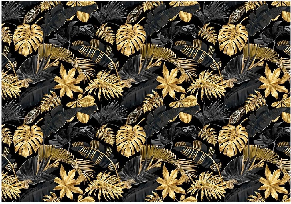 Fotótapéta Levelek Arany Fekete Glamour Hálószoba Nappali Tapéta 368x254