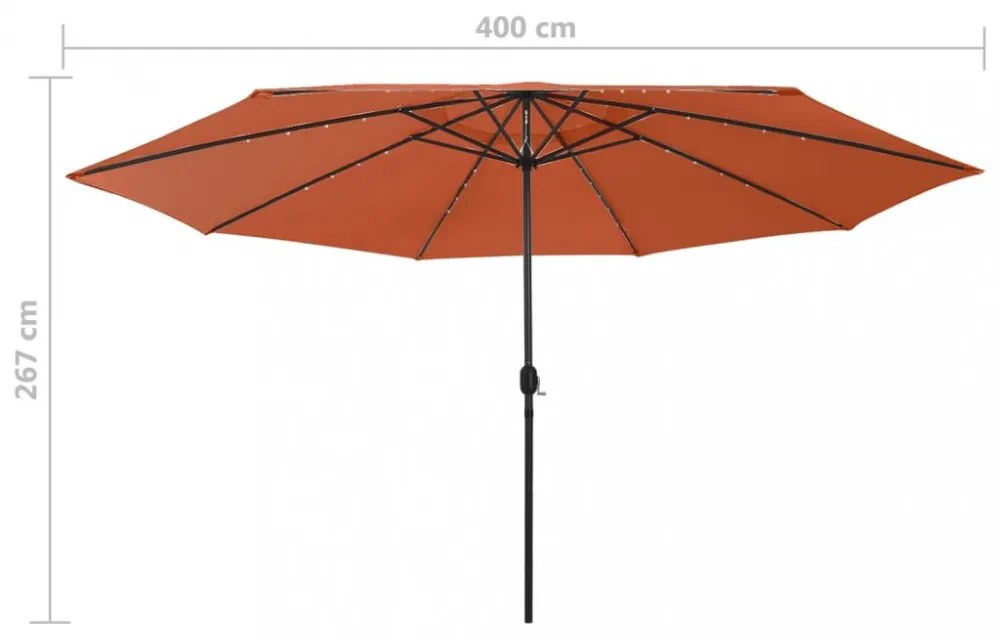 terrakotta kültéri napernyő LED-fényekkel és fémrúddal 400 cm