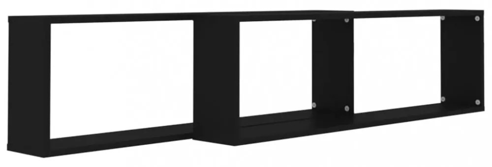 2 db fekete szerelt fa fali polc 100 x 15 x 30 cm