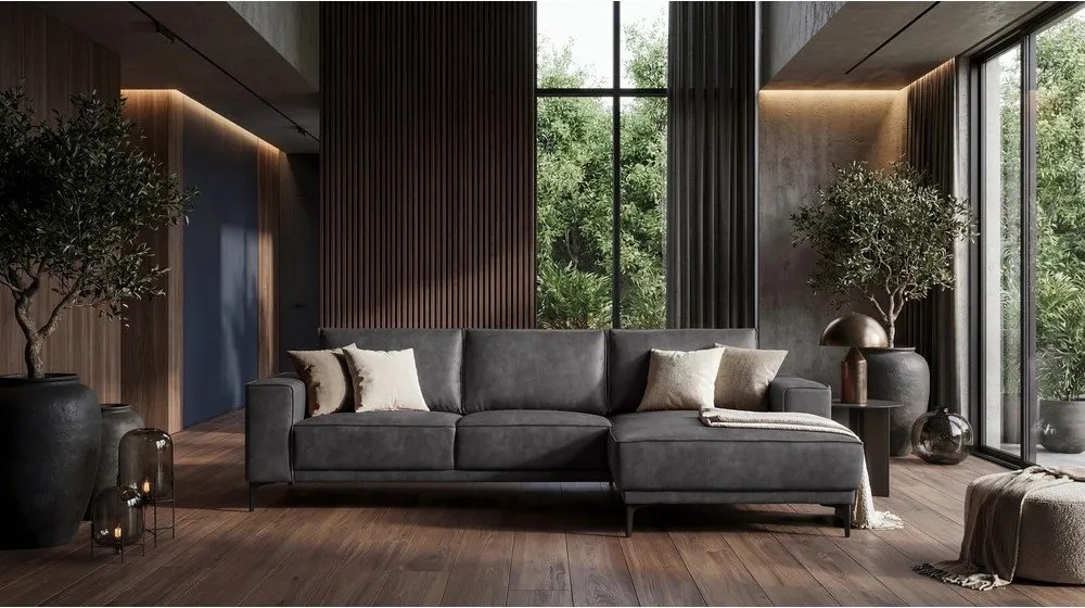 Antracitszürke bőrutánzat sarokkanapé (jobb oldali) Copenhagen – Scandic