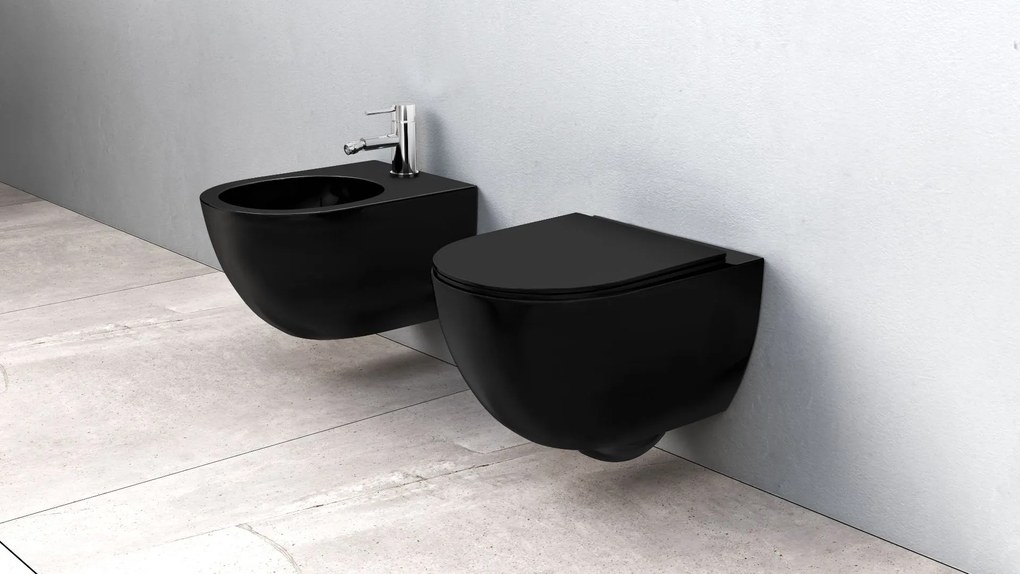 Felfüggesztett WC-csésze Rea Carlo Mini Rimless Flat Black Mat
