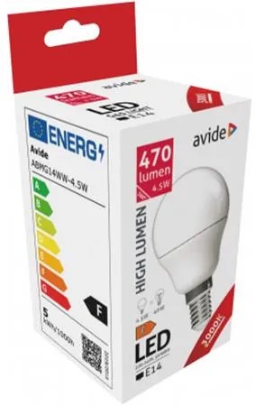 LED izzó, E14, kisgömb, G45, 4,5W, 470lm, 3000K, AVIDE (AVLED022)