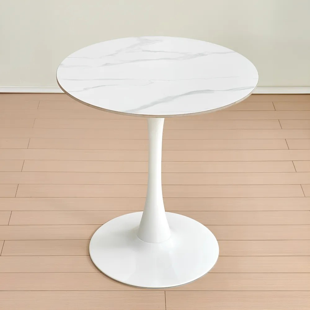 Étkezőasztal, világos márvány/fehér, átmérő 80 cm, LORIAN