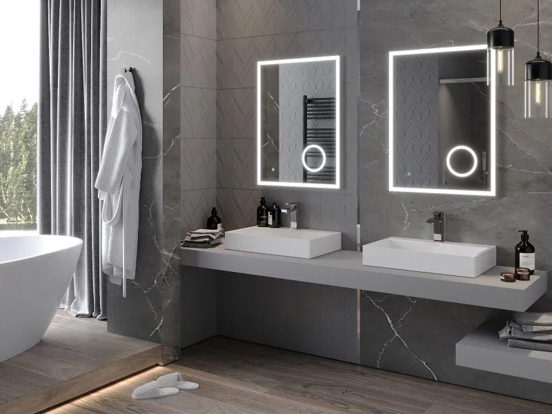 Mexen Kala világított fürdőszobai tükör kozmetikai tükörrel 60 x 80 cm, LED 6000K, páramentesítő