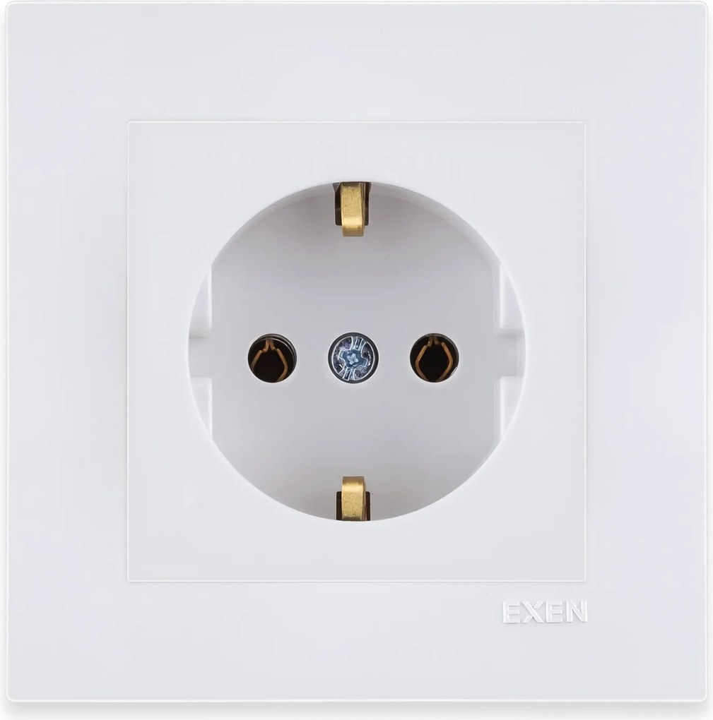 Exen Schuko szimpla elektromos aljzat földelt fehér +keret fehér