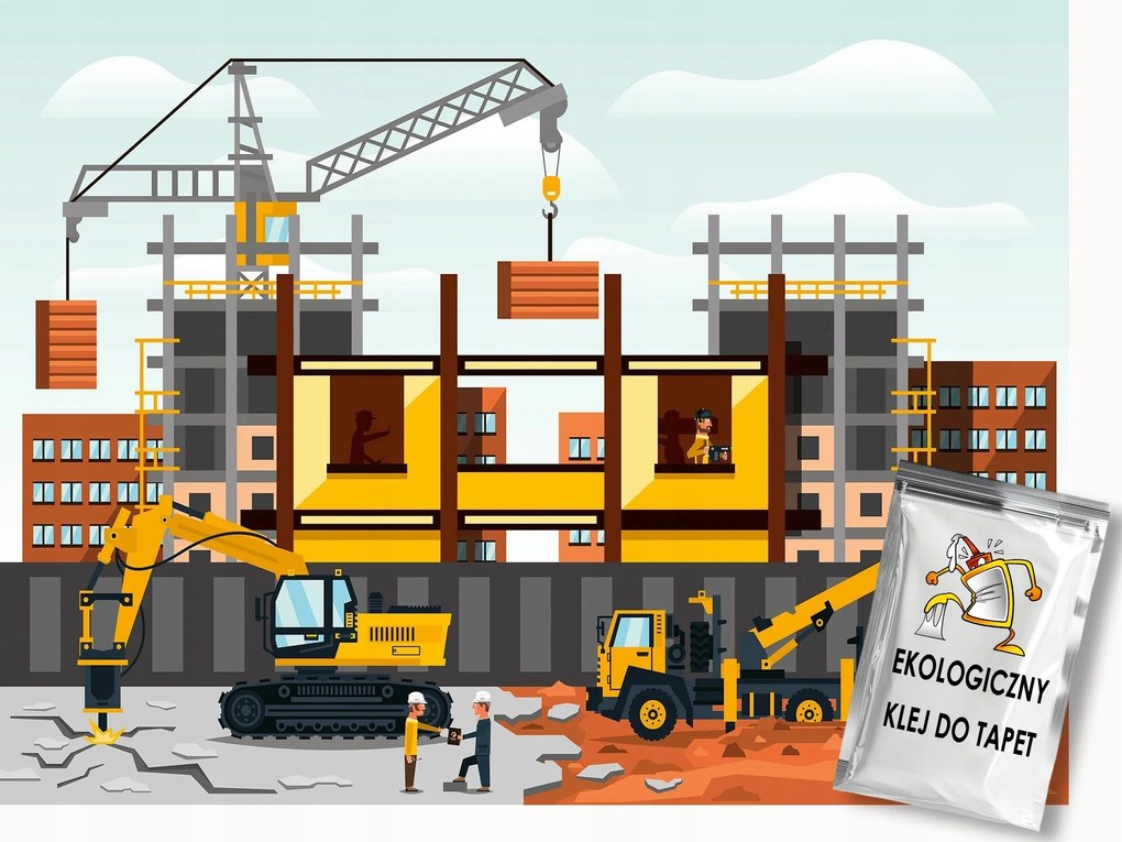 Fotótapéta Flizelina Építkezés Kotrógép Daru Építési Terület 150x105 ragasztó