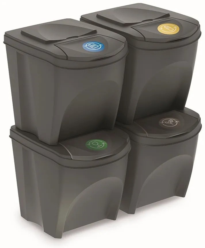Szürke gyűjtemény szelektált hulladékhoz II, 4 x 25 l