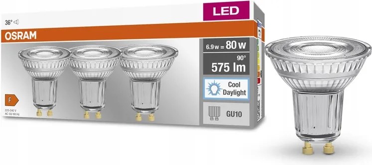 3x Led izzó GU10 6,9W 80W 575lm 6500K Hideg fehér Filament Osram