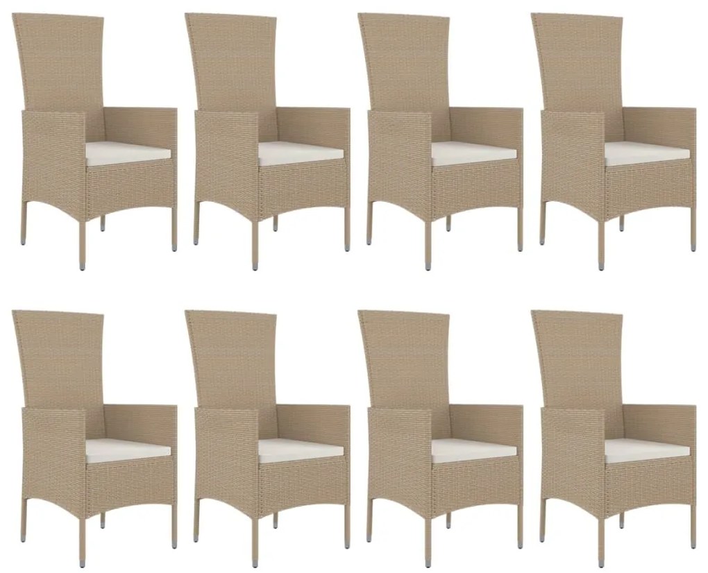 9 részes bézs polyrattan kerti étkezőgarnitúra párnákkal