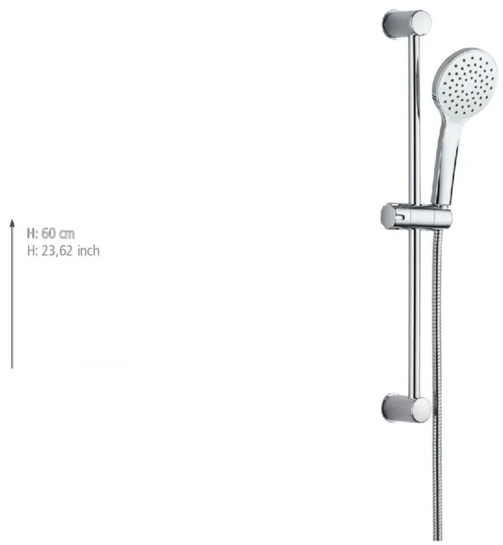 Ezüstszínű rozsdamentes acél zuhanyszett kézi tussal-tolható tartóval 60 cm No. 2 – Allstar