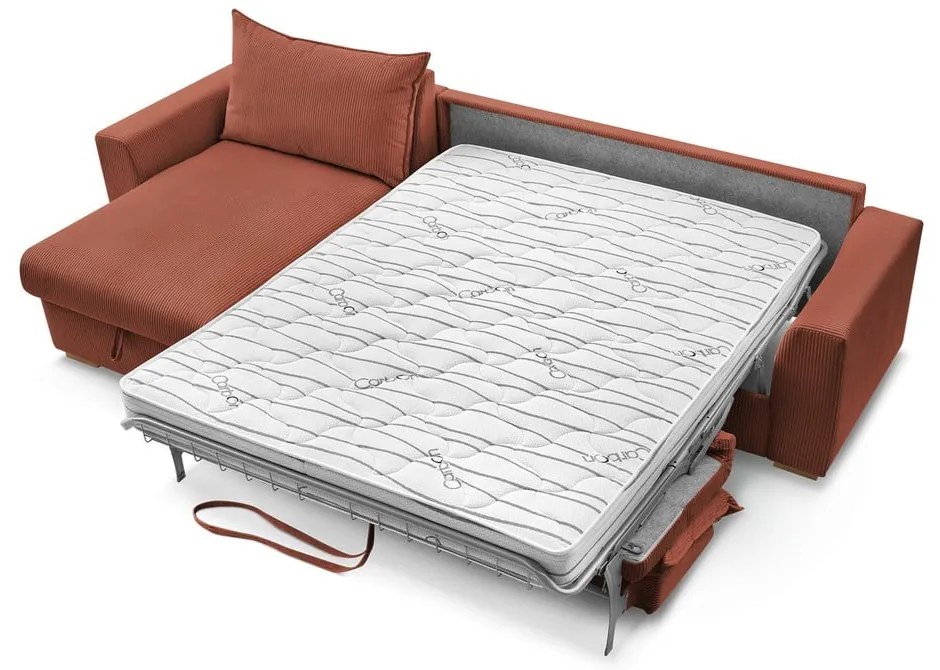 Téglavörös kordbársony kinyitható sarokkanapé (variálható) Augustin – Bobochic Paris