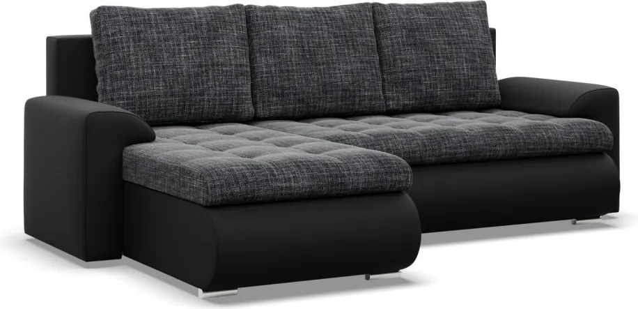 Tokio sarokkanapé, 2 ágyneműtartóval, fonott + műbőr, baloldali, szürke - fekete