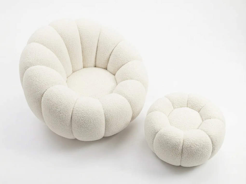 Design fotel BLOOM lábtartóval, krémszínű