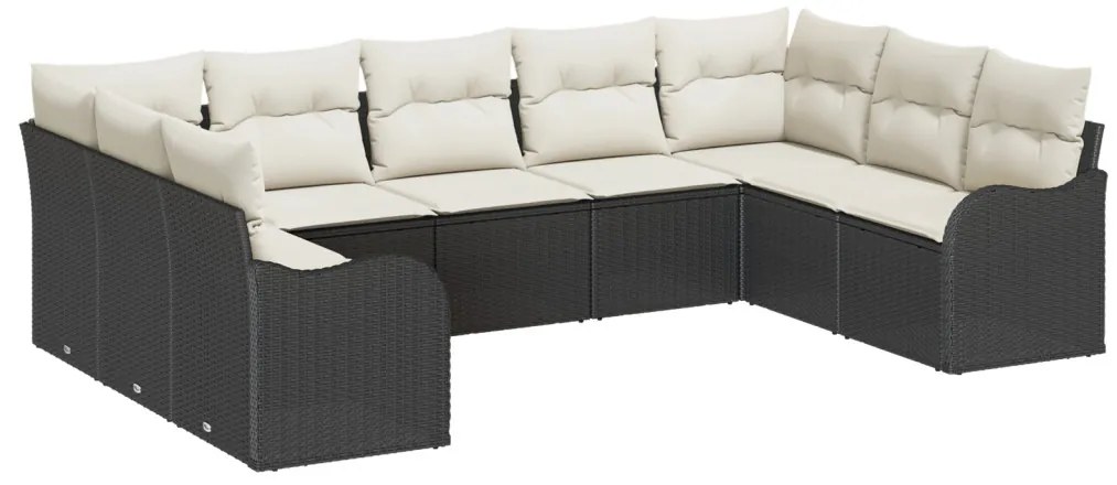 9 darabos kert kanapé szett párnákkal Fekete poli rattan, 2-fős kert kanapé párnákkal Fekete poli rattan
