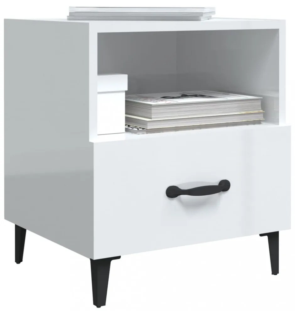 vidaXL 2 db magasfényű fehér szerelt fa éjjeliszekrény