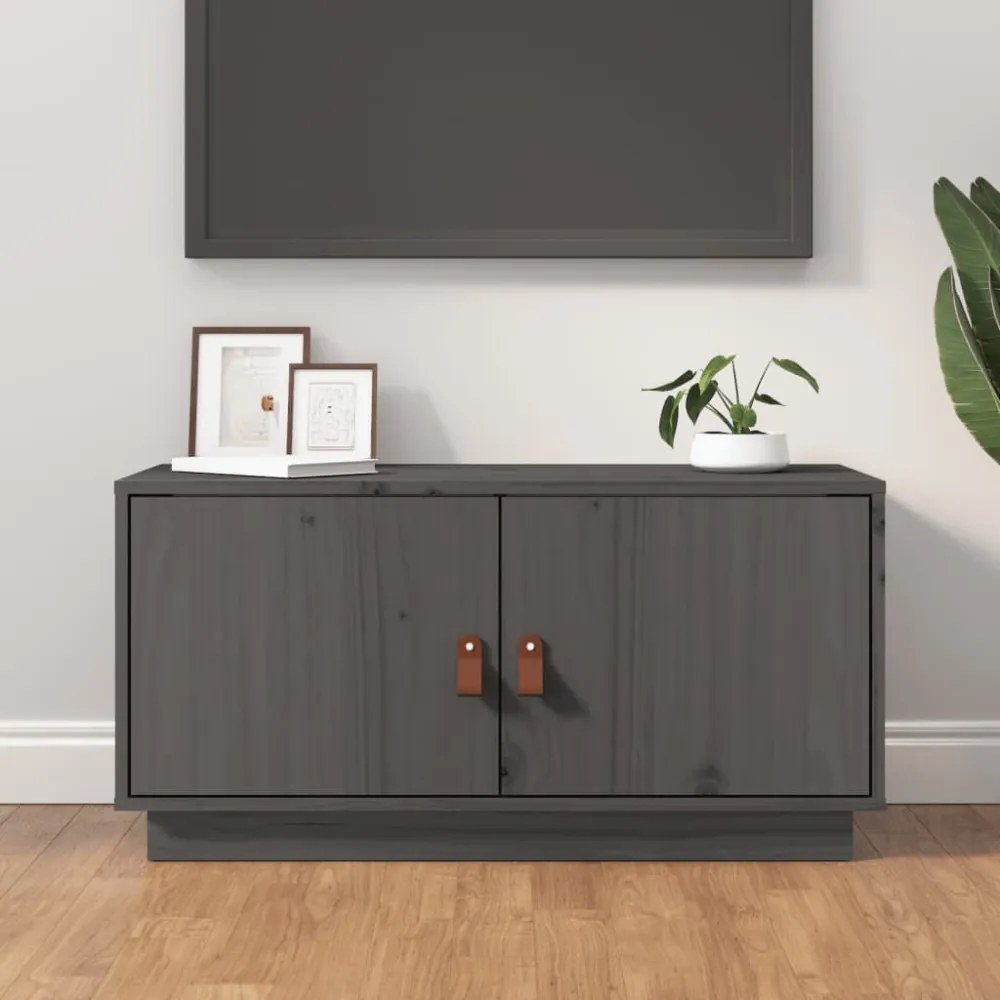 szürke tömör fenyőfa TV-szekrény 80x34x40 cm