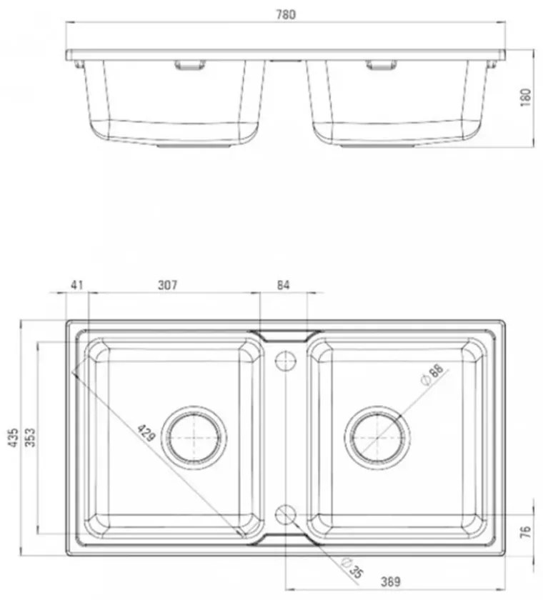 Tia szögletes két medencés gránit mosogató szifonnal bézs