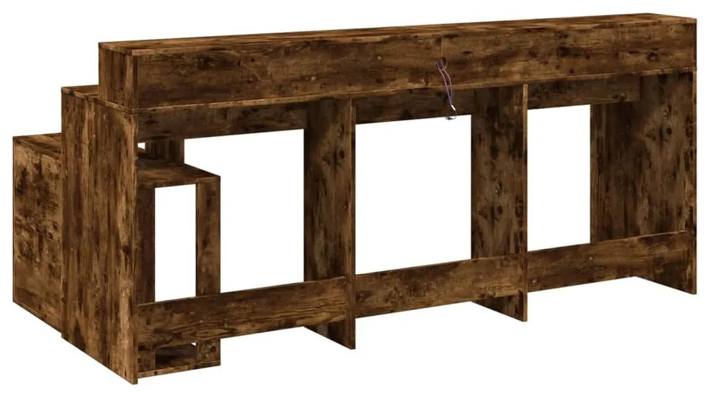 füstös tölgy színű szerelt fa íróasztal LED-ekkel 200x104x91 cm