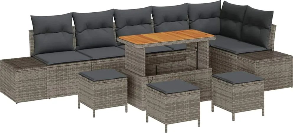 vidaXL Kerti Kanapé Szett párnával tárolóval 10 pcs Szürke Poli rattan