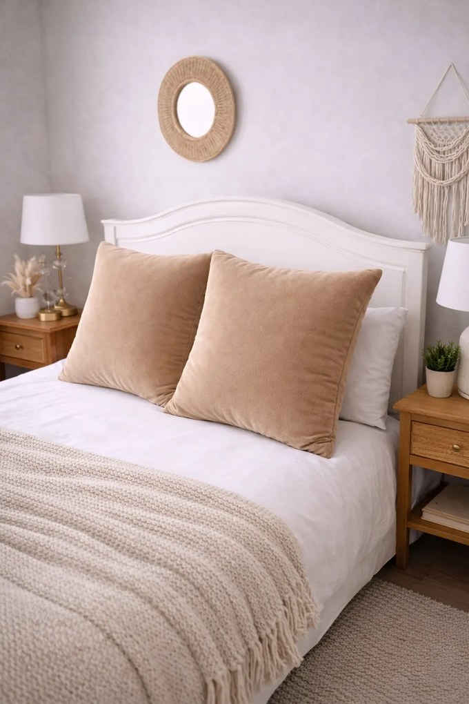 Velúr hálószoba párnahuzat szett 2db 60x60 Velvet| Bézs