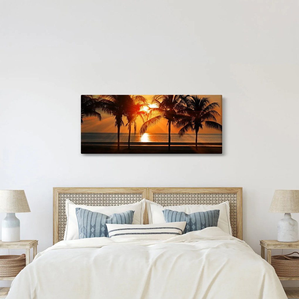 Pálmafa a naplementében képe (120x50 cm)