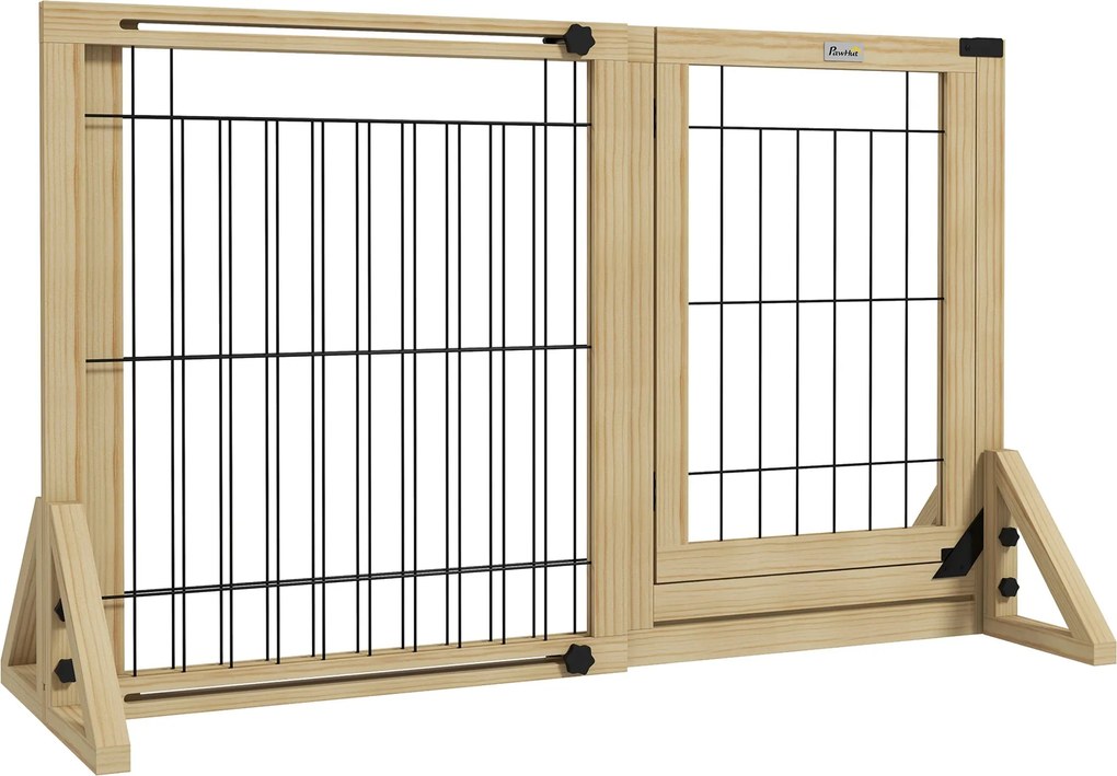 PawHut Fa Kutyabiztosító 112-159x70 cm Bővíthető Háziállat Keverő Ajtóhoz, Folyosóhoz és Lépcsőkhez Trianguláris Támogató Lábakkal Természetes Fából |