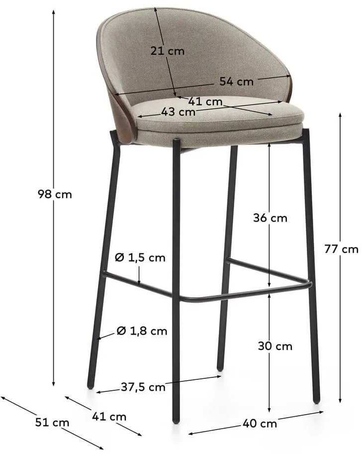 Barna-bézs bárszék (ülésmagasság 77 cm) Eamy – Kave Home