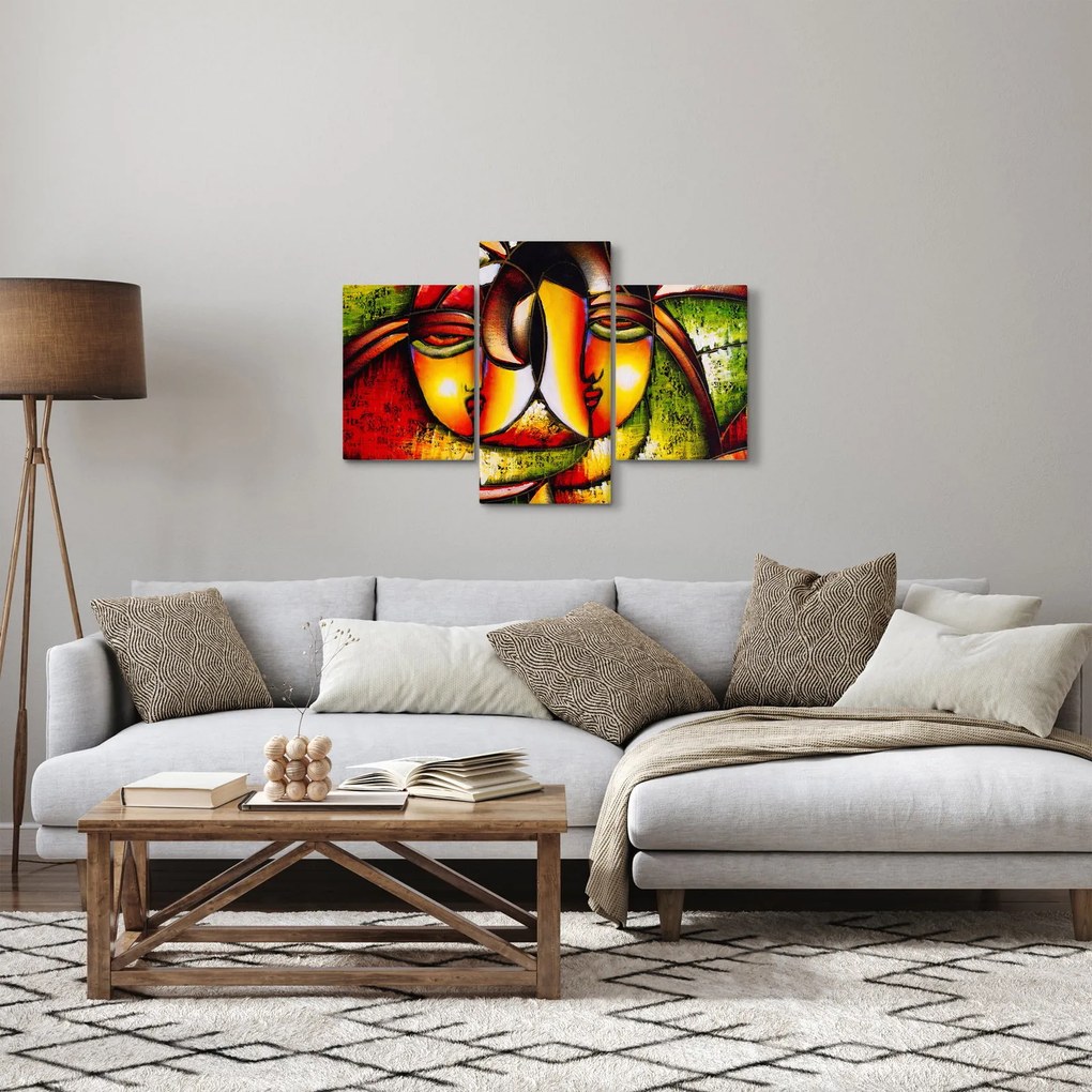 Kép - olajfestmény, absztrakt arcok (90x60 cm)