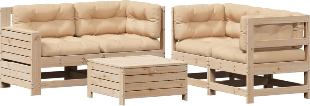 vidaXL 5 részes tömör fenyőfa kerti ülőgarnitúra párnával