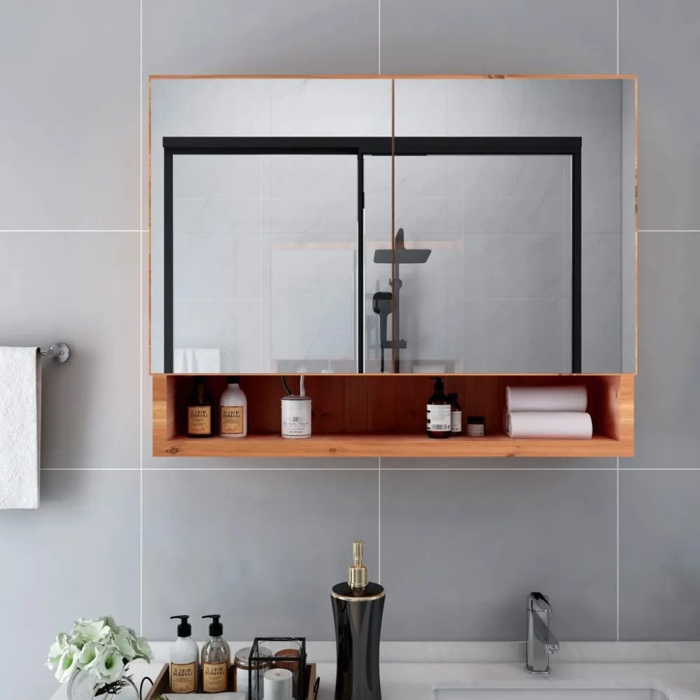 tölgyszínű MDF tükrös fürdőszobaszekrény 80 x 15 x 60 cm