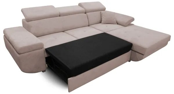 CASTELO L-alakú, ággyá alakítható jobb oldali sarokkanapé tárolóval, bézs