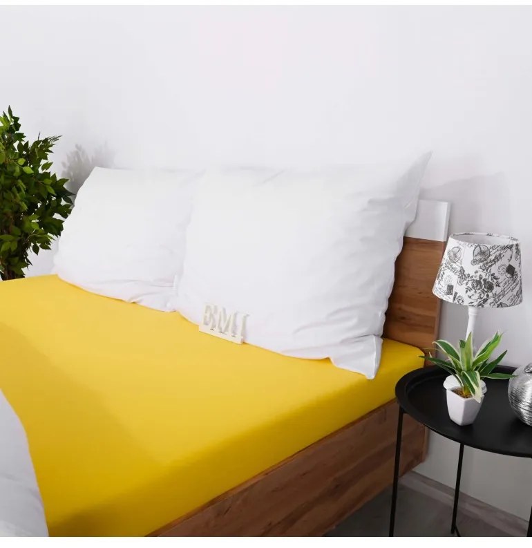 EMI sárga 100% pamutjersey gumis lepedő, Queen lepedő 150x200