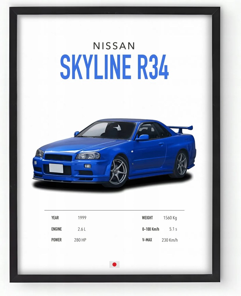 Poszter keretben Nissan Skyline R34 30x40 cm Ajándék ötlet