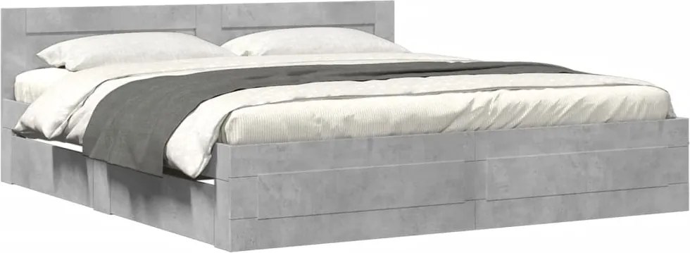 vidaXL betonszürke szerelt fa ágykeret fejtámlával 180x200 cm
